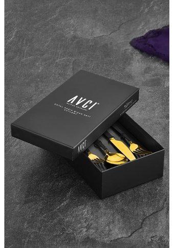 Avcı Mat 24 Parça 6 Kişilik Çatal Kaşık Bıçak Takımı Altın