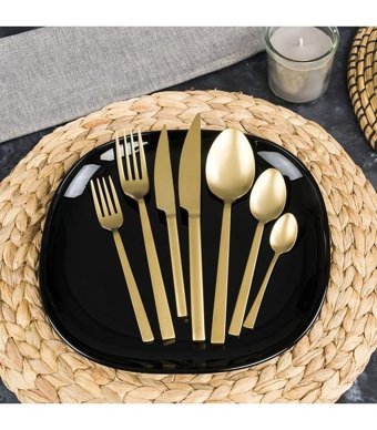 Mamma Lotus Mat 89 Parça 12 Kişilik Çatal Kaşık Bıçak Takımı Gold