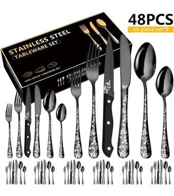 Hallow 48 Parça 8 Kişilik Çatal Bıçak Takımı Siyah
