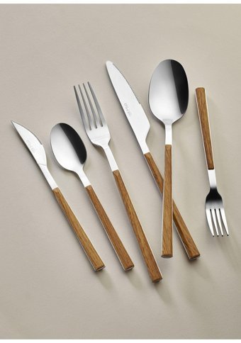 The Mia Wooden 36 Parça 6 Kişilik Çatal Kaşık Bıçak Takımı Gümüş