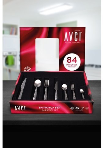 Avcı Ay Işığı 84 Parça 12 Kişilik Çatal Kaşık Bıçak Takımı Gümüş