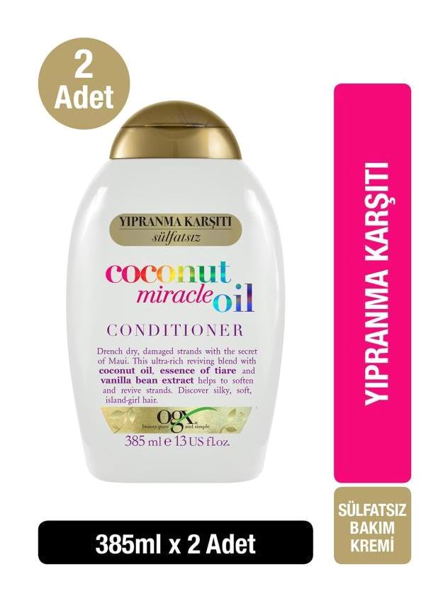 Ogx Hindistan Cevizi Sülfatsız Canlandırıcı Tüm Saçlar İçin Durulanmayan Unisex Saç Kremi 2x385 ml