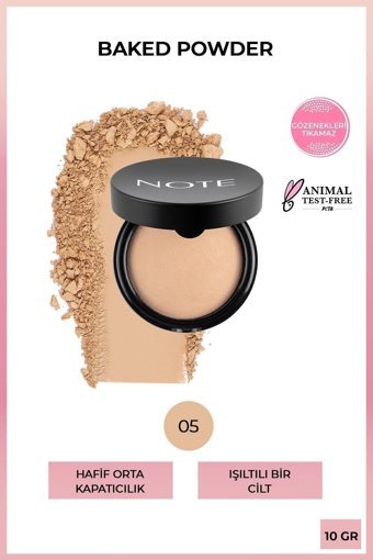 Note Baked Powder Soft Beige 05 Karma ve Yağlı Ciltler İçin Işıltılı Kompakt Pudra