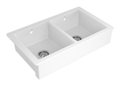 Bocchi Sotto 1590-001-0140-01 495 mm Damlalıksız Tezgah Altı Çift Gözlü Dikdörtgen Sağ-Sol Seramik Eviye Beyaz