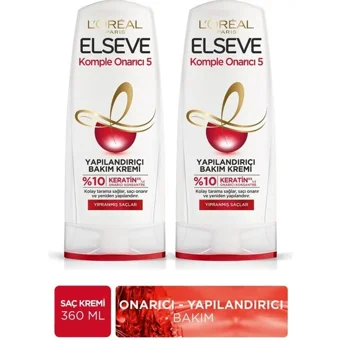 L'oréal Paris Elseve Komple Onarıcı 5 Onarıcı Yıpranmış Saçlar İçin Kadın Saç Kremi 2 x 360 ml