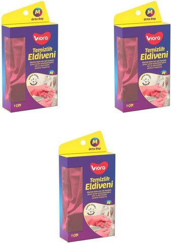 Viora Pembe Medium 3 Çift Temizlik Eldiveni