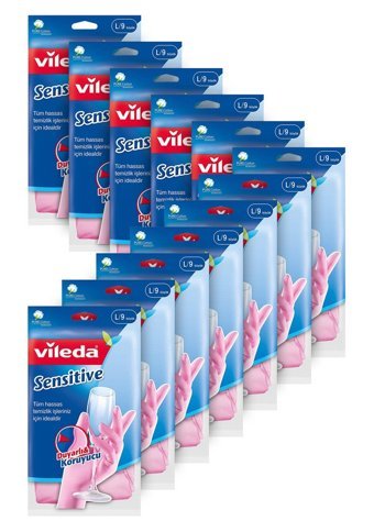 Vileda No 9 Pembe Large 12 Çift Temizlik Eldiveni