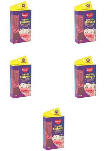 Viora Pembe Medium 5 Çift Temizlik Eldiveni