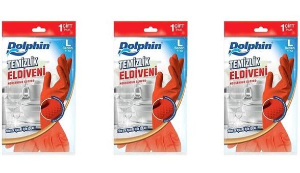 Dolphin Kırmızı Large 3 Çift Temizlik Eldiveni