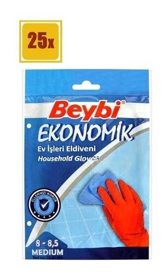 Beybi No 8 Kırmızı Medium 25 Çift Bulaşık Eldiveni
