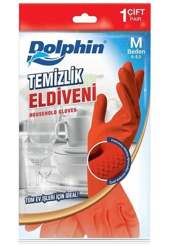 Dolphin Kırmızı Medium 5 Çift Temizlik Eldiveni