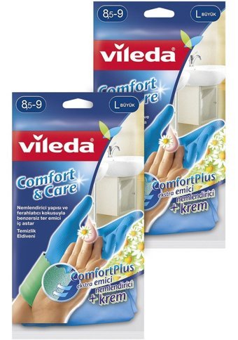 Vileda Comfort & Care Mavi Large 2 Çift Temizlik Eldiveni