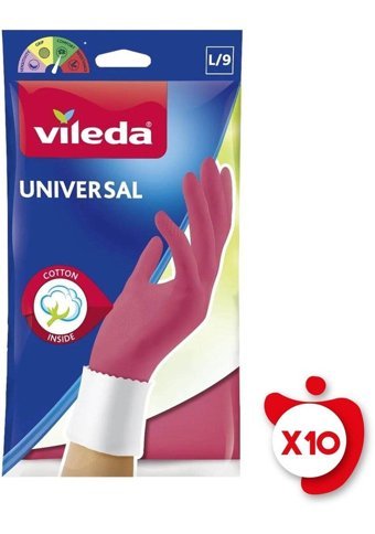 Vileda Universal Kırmızı Large 10 Çift Temizlik Eldiveni