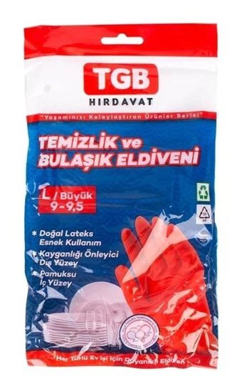 Tgb No 9 Kırmızı Large 2 Çift Temizlik Eldiveni