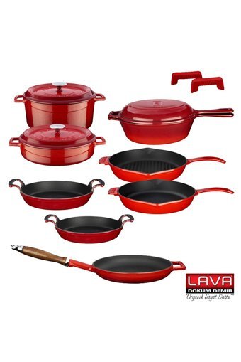 Lava Trendy 9 Parça Döküm Tava Seti Kırmızı