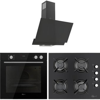 Gl General SteamArt GLD 016S-GLF 64CS-GLO 205CS Dijital Doğalgazlı Cam Klasik Ankastre Fırın Ocak 3'lü Ankastre Set Siyah