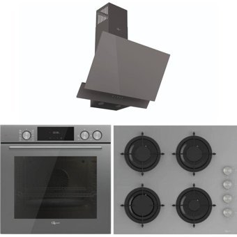 Gl General SteamArt GLO 208CPR-GLD 055PR-GLF 64CPR Dijital Doğalgazlı Cam Klasik Ankastre Fırın Ocak 3'lü Ankastre Set Gri