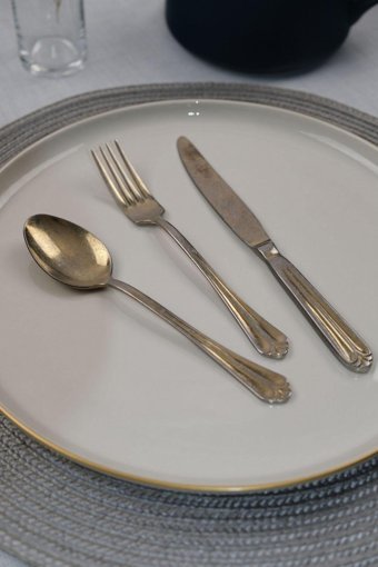 Lugga Maya Eskitme Parlak 18 Parça 6 Kişilik Çatal Kaşık Bıçak Gold