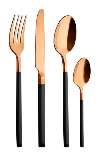 Aryıldız Soho Prestige Mat Saten 24 Parça 6 Kişilik Çatal Kaşık Bıçak Bronz-Siyah