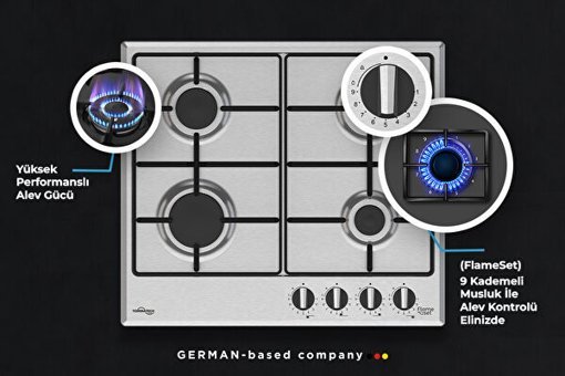 Tommatech TAO6006IM Metal 4 Gözlü Gazlı Ankastre Inox Ocak