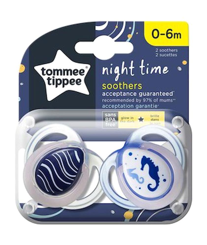 Tommee Night Time 0-6 Ay Fosforlu Ortodontik Yenidoğan Silikon Emzik Açık Mavi