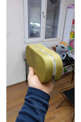 Gead Sarı Piton Silikon Küçük Boy Seyahat Makyaj Çantası