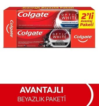 Colgate Optic White Kömürlü Florürlü Diş Macunu 75 + Optic White Aktif Kömür Diş Macunu 50 ml