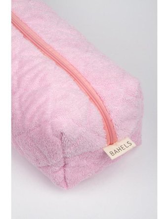 Bahels Pembe Düz Peluş Süper Boy Seyahat Makyaj Çantası