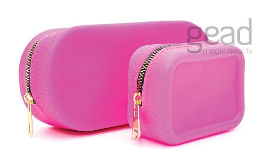 Gead Cosmetic Pembe Piton Silikon Küçük Boy Seyahat Makyaj Çantası