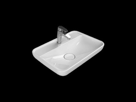 Turkuaz Seramik Klasik Tekli 60 cm Tezgah Üstü Dikdörtgen Lavabo Beyaz