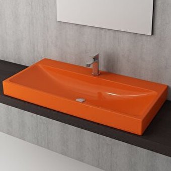 Bocchi Klasik Tekli 100 cm Seramik Tezgah Üstü Dikdörtgen Lavabo Turuncu