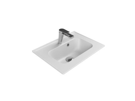Turkuaz Seramik Etajerli Klasik Tekli 50 cm Tezgah Üstü Dikdörtgen Lavabo Beyaz