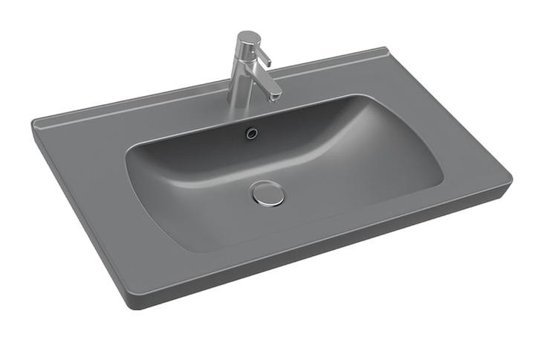 Seramiksan A142021K Klasik Tekli 80 cm Seramik Dikdörtgen Lavabo Antrasit