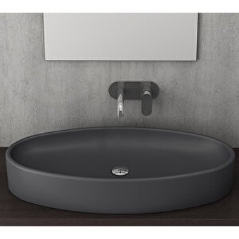 Bocchi 1014-020-0125 Klasik Tekli 85 cm Seramik Tezgah Üstü Elips Lavabo Antrasit