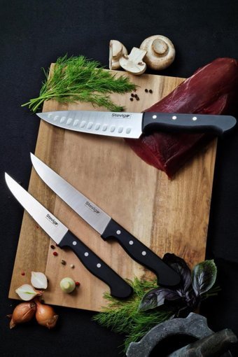 Stevig Cut 4 Chef's Daily Use 13-15.5-17.5 cm Plastik Saplı Paslanmaz Çelik 3 Parça Şef Bıçak Seti