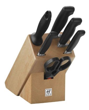 Zwilling 350660000 10-13-20-20-20.5-21 cm Plastik Saplı Paslanmaz Çelik 7 Parça Standlı Ahşap Bloklu Bıçak Seti
