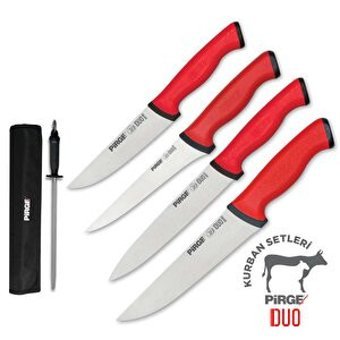 Pirge Duo 12.5-14.5-18 cm Plastik Saplı Paslanmaz Çelik 5 Parça Çantalı Bıçak Seti