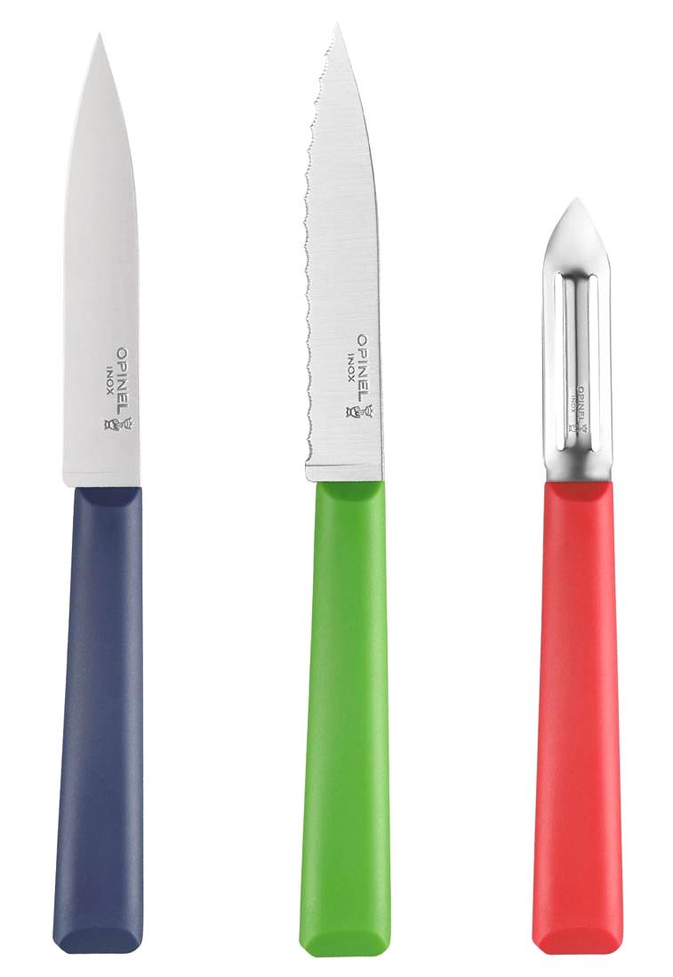 Opinel OP-002359 19-15 cm Plastik Saplı Paslanmaz Çelik 3 Parça Meyve Sebze Soyma Doğrama Bıçak Seti