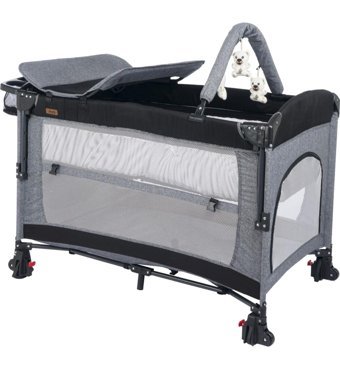 Joell Ultimate Alüminyum 34 kg Kapasiteli Ayarlanabilir Taşınabilir Ara Katlı 110x70 cm Sallanan Anne Yanı Park Yatak Gri-Siyah