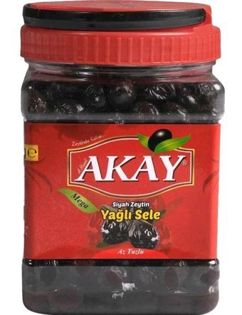 Akay Mega Yağlı Tuzlu Sele Siyah Zeytin Pet Kavanoz 1 kg