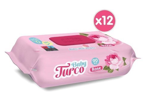 Baby Turco Gül Kokulu 90 Yaprak 12'li Paket Islak Mendil