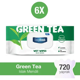 Deep Fresh Doğal Özler Yeşil Çay 120 Yaprak 6'lı Paket Islak Mendil