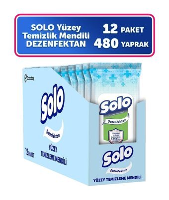 Solo Dezenfektan 40 Yaprak 12'li Paket Yüzey Temizleme Mendili