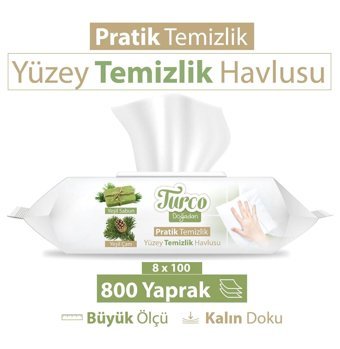 Turco Doğadan Pratik Temizlik 100 Yaprak 8'li Paket Yüzey Temizleme Mendili