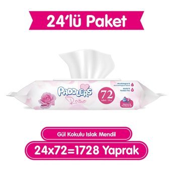 Paddlers Gül Kokulu 72 Yaprak 24'lü Paket Islak Mendil