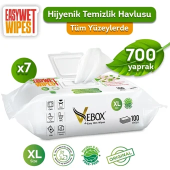 Vebox Easy Wet Wipes 100 Yaprak 7'li Paket Yüzey Temizleme Mendili