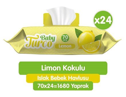 Baby Turco Limon Kokulu 70 Yaprak 24'lü Paket Islak Mendil