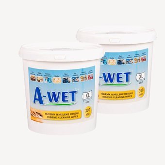 A-Wet Hijyenik Wet Wipes Kova 300 Yaprak 2'li Paket Yüzey Temizleme Mendili