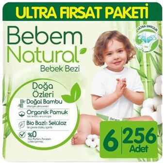 Bebem Natural Doğa Özleri 6 Numara Yıkanabilir Bebek Bezi 256 Adet