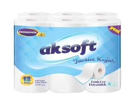 Aksoft 2 Katlı 12'li Rulo Tuvalet Kağıdı
